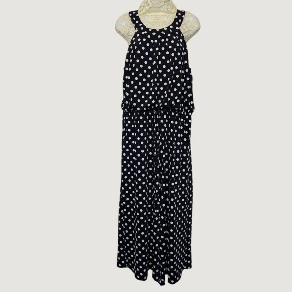 Emma & Michele Jumpsuit Womens Large Black Polka Dot Sleeveless Halter Wide Leg